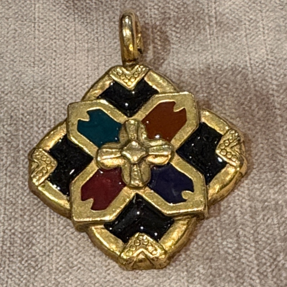 Vintage 80’s Catherine Stein Gold & Enamel Multicolor Cross Pendant